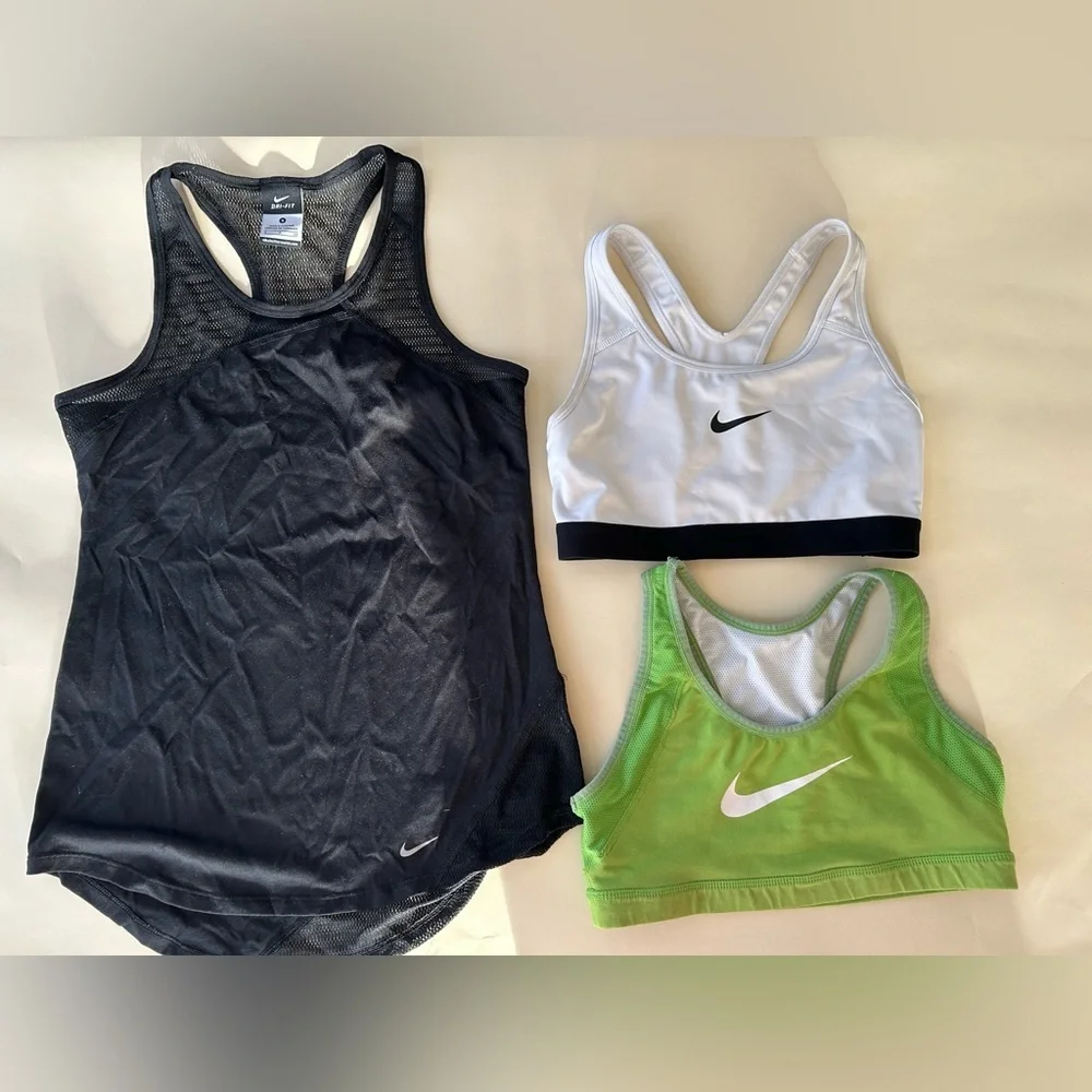 Nike Black Mesh Tank with White and Lime Green Sports Bras size S